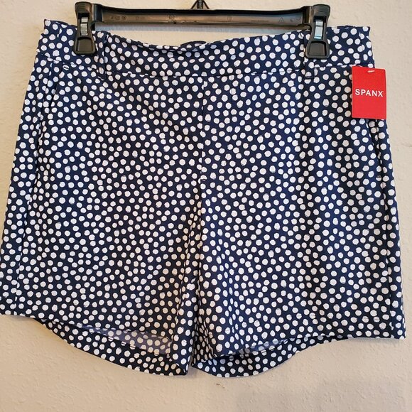 SPANX Sunshine Summer Women's Shorts Bermuda Navy Polka Dots Pull-On Size M/10. - Picture 3 of 11